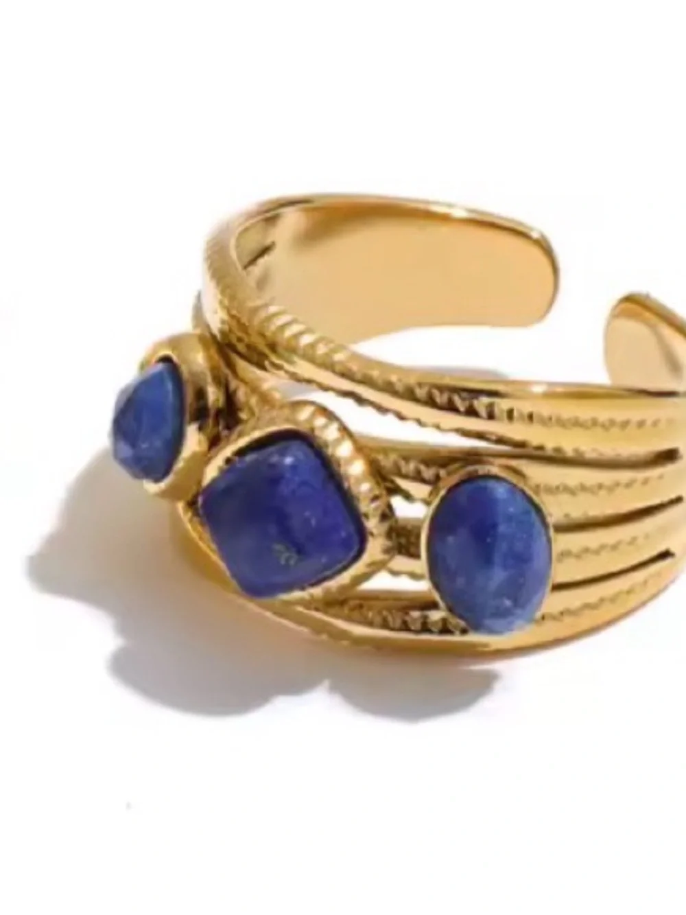 Vintage Gold tone Ring with Deep Blue Stones